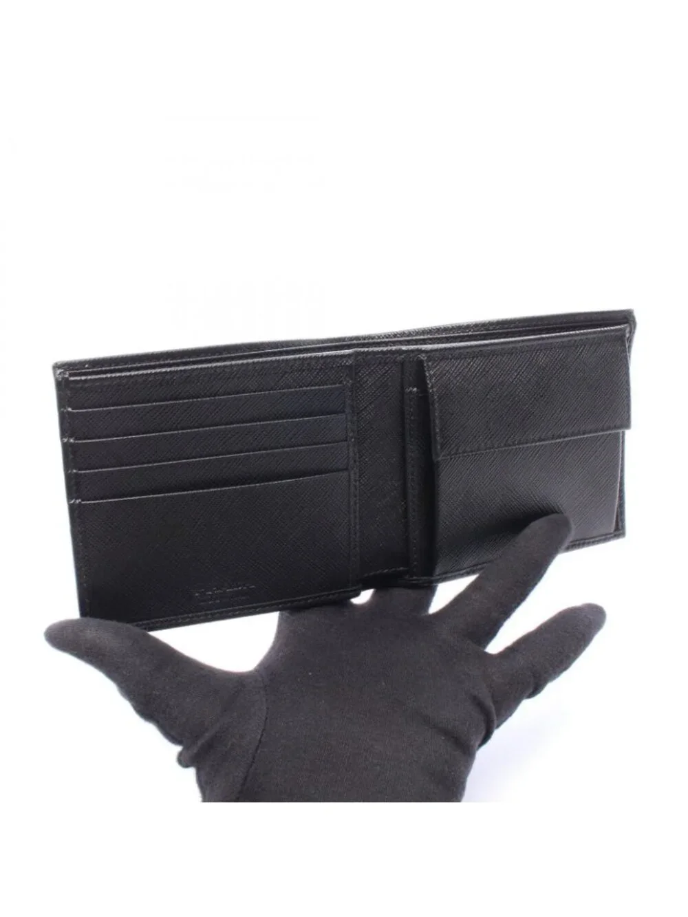 Prada Bifold Wallet Sasaffiano Metal Black Nylon Saffiano Leather Triangle Logo